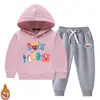 Conjunto de dos piezas de sudadera con capucha para niños y niñas para otoño e invierno, estilo nuevo, forro polar, engrosado, ropa de invierno cálida