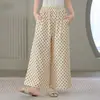 Calça de Casa com Estampa Floral 100% Algodão Perna Larga Verão Nova Solta Casual Confortável Respirável Bolso em Gaze de Camada Dupla para Caminhada
