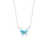 Collar de Mariposa Azul Francés con Esmalte Degradado de Plata de Ley s925 Exquisito Estilo Ins Versátil Sentido del Diseño Cadena para Clavícula Mujer