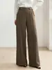 Pantalones casuales holgados de diseño de pierna ancha de lujo ligero adelgazante vintage, pantalones rectos versátiles de cintura alta hasta el suelo con caída