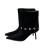 Botas de caña holgada de tacón de aguja con punta fina, estilo coreano, para mujer, nuevas de verano 2026, botas de tacón alto ajustadas, botines casuales para mujer