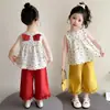 Conjunto de Roupa para Meninas 2026 Novo Estilo Coreano Conjunto de Moda para Meninas Pequenas com Asas e Bolinhas, Conjunto de Verão Estiloso de Duas Peças para Crianças Pequenas