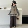 Conjunto de Ropa para Niñas 2025 Nuevo Estilo para Niños Mayores, Otoño Versión Coreana Camisa Base de Encaje y Pantalones de Pierna Ancha Conjunto de Tres Piezas para Primavera y Otoño