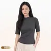 Camiseta de Manga Corta de Lana Tencel Clase A Otoño e Invierno para Mujer, Camiseta Básica de Cuello Medio Amigable con la Piel, Top Transpirable y Elegante para Mujer