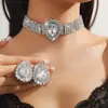 Collar de Lujo Europeo y Americano de Múltiples Capas con Pedrería Geométrica, Aretes, Collar de Cristal Colorido Grande con Gota de Agua, Collar de Moda Exagerado