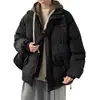 Chamarra acolchada de algodón estilo americano de dos piezas falsas para hombre, abrigo acolchado con capucha de corte holgado de moda para invierno para adolescentes