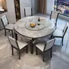 Juego de mesa y sillas de comedor de losa de roca de lujo ligero, apto para apartamentos pequeños, diseño simple y moderno, mesa de comedor de madera maciza, disponible en formas cuadradas o redondas, y se puede extender o plegar