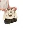 Conjunto Infantil Outono 2026 Novo Estilo T-shirt Elegante de Manga Longa com Estampa de Leopardo Calça Wide Leg Conjunto de Duas Peças