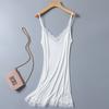 Camisola de primavera e verão, malha de seda, sexy, decote em V, renda, saia base midi, camisola, anágua interna combinando