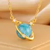 Collar para Mujer Planeta Fantasía Transfronterizo Estilo Retro Francés Europeo y Americano Collar Incrustado de Circonita Estrella y Luna Cielo Estrellado Azul Cadena para Clavícula