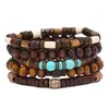 Pulseira Árvore da Paz Estilo Europeu e Americano Transfronteiriça Conjunto de Várias Peças Pulseira de Contas de Madeira Vintage Simples Masculina Empilhável Personalizada