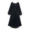 Amazon Comércio Exterior Transfronteiriço Atacado 2025 Nova Moda Cor Sólida Elegante Decote Quadrado Manga Lanterna Vestido Plissado