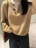 Suéter de Cachemira para Otoño e Invierno con Doble Cuello, Cuello Redondo, Diseño Falso de Dos Piezas, Suéter de Lana de Punto Suave para Mujer, Capa Base Estilo Perezoso, Grueso