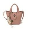 Bolso de Mano de Moda Simple Estilo Coreano con Patrón de Lichi, Bolso Cubo Vintage para Viajes Diarios, Bolso de Hombro Cruzado Versátil y Elegante