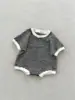 Ropa de Verano para Bebé Mameluco de Waffle Rayado de Manga Corta Mameluco para Bebé de Venta Caliente Transfronteriza Clase A