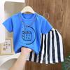 2025 Nuevo Traje de Verano de Manga Corta para Niños Casual Niños y Niñas Cuello Redondo Camiseta de Dibujos Animados Shorts para Niños Conjunto de Dos Piezas
