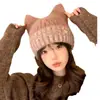 Novo Chapéu de Outono e Inverno Estilo Coreano para Mulheres, Gorro de Lã Tricotado Gatinho Fofo para Estudantes no Inverno, 2025