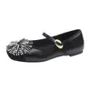Zapatos Planos Poco Profundos con Pedrería Estilo Francés para Fuegos Artificiales, Zapatos Mary Jane Cerrados de Punta Cuadrada Suaves con una Sola Correa, Combinados con un Vestido