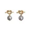 Pendientes Franceses Retro de Perla Gris Trenzada, Pendientes de Alta Gama, Atmósfera de Nicho, Diseño de Pendientes para el Viaje Diario