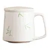Taza de Té Verde Esmeralda del Fabricante Taza de Té de Separación para Oficina Taza de Cerámica Simple Pintada a Mano con Tapa Taza Individual