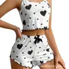 Pijama con Estampado de Corazones Transfronterizo, Camiseta sin Mangas Fina, Lindo Conjunto de Dos Piezas para el Hogar para Mujer