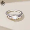 Anel Aberto Aifuleduo Pedra da Lua Iridescente Dopamina Ajustável Fashionável Cobre Banhado a Ouro Branco Anel de Dedo Atacado Feminino