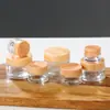 Tampa com Textura de Madeira Frasco de Creme Frasco de Vidro Fosco Frasco para Creme Facial 20g Frasco de Vidro Portátil de Viagem Frasco para Loção de Cuidados com a Pele