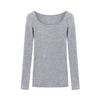 Estilo Desejo Puro Ligeiramente Transparente Ombro a Ombro Cintura Marcada Decote Grande Manga Longa Top Outono Inverno Camada Base Comprimento Médio Camiseta Trendy Hot Girl para Mulheres