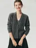 Cardigan de Punto Trenzado de Cachemira Engrosada y Seda de Morera para Otoño e Invierno, Prendas de Abrigo Sueltas Versátiles para Mujer, Suéter Delgado para Superponer