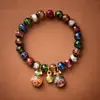 Una Familia de Tres Pulseras de Cristal con Ceniza de Incienso de Bestia Tragadora de Oro, Cuentas de la Suerte Tradicionales de Cinco Colores, Pulseras de Pareja, Venta al por Mayor de Joyería en Stock