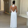 Amazon Comércio Exterior Vestido Sexy Europeu e Americano com Decote V Profundo e Fenda nas Costas Vestido Puro Desejo Menina Quente Gola Halter Sem Mangas