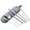 Amazon acero inoxidable con recubrimiento de titanio vajilla portátil de acero inoxidable 304 juego combinado de popote, cuchillo, tenedor, cuchara, palillos con recubrimiento de titanio