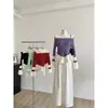 Suéter de Punto con Cuello de Lazo y Mangas de Campana de Bloques de Color para Mujer Invierno 2025 Nuevo Estilo Coreano Volantes Delgado de Punto de Punto Moderno
