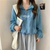 Foto Real Sudadera Corta Gruesa con Forro Polar y Cuello Medio Alto de Piel de Cordero Peluda para Mujer, Estilo Europeo y Americano Transfronterizo, Abrigo de Otoño e Invierno