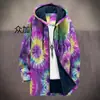 2025 Cardigan Casual Masculino com Capuz e Zíper Padrão Tie-Dye Cross-Border Temu Jaqueta de Algodão Forro Cinza DIY