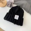 Nuevo sombrero de lana con giro de etiqueta para estudiantes mujeres, que reduce la edad, a juego, sombrero de punto de lana grueso, verde lechoso fresco