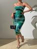 Europa e América Transfronteiriça Amazon Novo Vestido de Malha Plissado Estampado Slim-fit Tingido Vimi para Mulheres