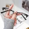 Gafas de media montura cuadradas retro para hombre, estilo coreano, modernas y versátiles, gafas para miopía para mujer con grado ajustable, gafas anti-luz azul