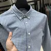 Camisa 100% Algodão Masculina Manga Longa Casual de Negócios Camisa Quadriculada Masculina Chegada Nova Primavera e Outono Camisa Masculina