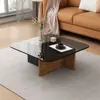 Mesa de centro quadrada de vidro temperado, adequada para salas de estar, apartamentos pequenos, design minimalista, design moderno criativo estilo italiano, modelo novo, mesa de centro baixa para pousadas