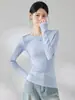 Camiseta de Manga Larga con Cuello Redondo para Mujer Cleanfit, Camisa Base Drapeada Ajustada de Lyocell Lana Acetato, Otoño 2026