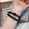 Pulseira de Cristal Leão Acordado Qiaoen Mais Fácil de Combinar Design de Pulseira Atacado Pulseira de Obsidiana Prateada Natural Obsidiana 7A