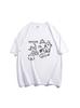 Camiseta Blanca de Algodón Pesado de Manga Corta con Estampado de Dibujos Animados para Mujer 2025 Nueva Superior de Longitud Media Holgada con Efecto Adelgazante