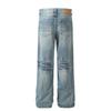 G6426 Retro Americano Unisex Moderno Azul Lavado Diseño de Rayos Jeans Rectos de Alta Gama para Hombre