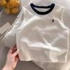 Camiseta de Verano de Manga Corta para Niños Tops sin Mangas de Algodón Puro para Niños Chaleco de Verano Versátil Cuello Redondo Estilo Coreano Chaleco Moderno