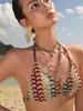 Bikini estilo bohemio para mujer, sexy traje de baño tejido de dos piezas con cordones para vacaciones de verano en la playa, natación