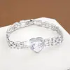 Pulsera de Zirconia Exquisita de Moda con Forma de Corazón de Nuevo Estilo Europeo y Americano, Pulsera de Cobre Puro Versátil Estilo Ins, Joyería al por Mayor