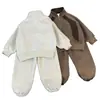 Conjunto de sudadera de pana color block personalizado estilo ins para niños 25 otoño/invierno, sudadera de cuello alto de moda y pantalones de chándal para niños y niñas
