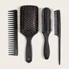 Set de Peine de Fibra de Carbono Negra Wanmei Spot de Cuatro Piezas Peinado del Cabello Cabello Rizado Masajeador Set Alisador del Cabello Herramientas para el Cabello