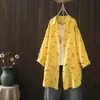 2025 Nuevo Otoño Hilo Doble Estampado Holgado de Longitud Media Cardigan para Mujer Camisa de Manga Larga Venta al por Mayor